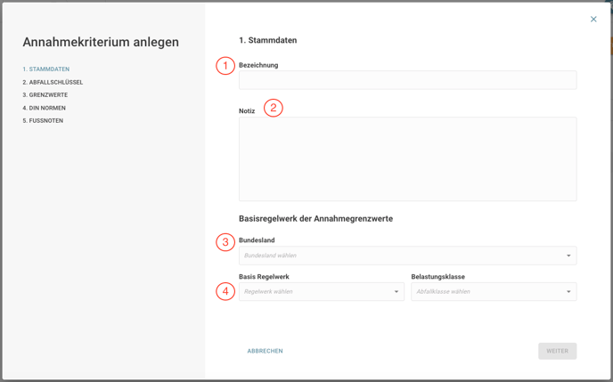 Annahmekriterium anlegen Stammdaten