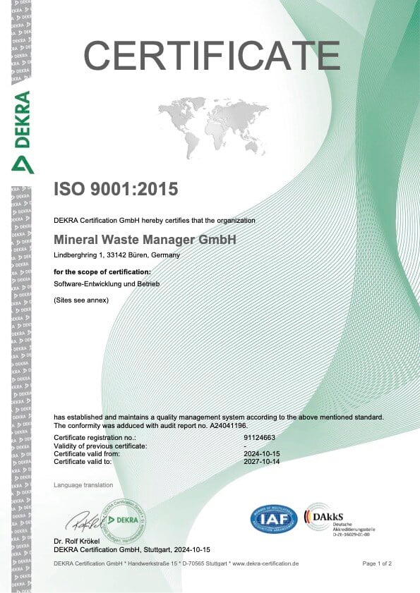 Certificate ISO9001_2015 _ Mineral Waste Manager GmbH _ 91124663 en_WDB