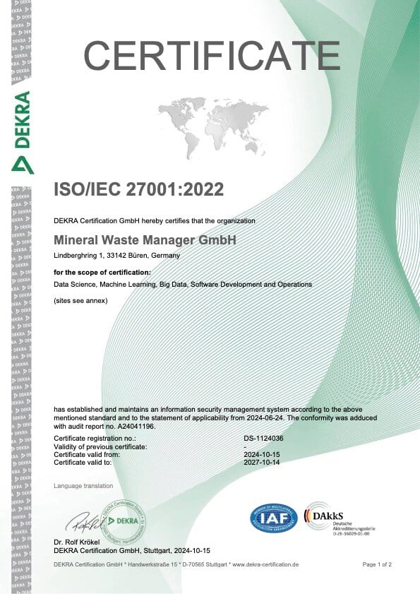 Certificate ISO_IEC 27001_2022 _ Mineral Waste Manager GmbH _ DS-1124036 en_WDB