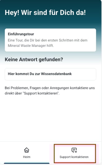 Support-Button geöffnet