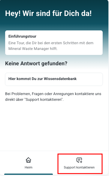 Support-Button geöffnet